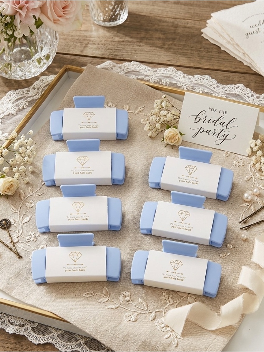 Set of 8 Bridal Party Dusty Blue Hair Claw Clips
